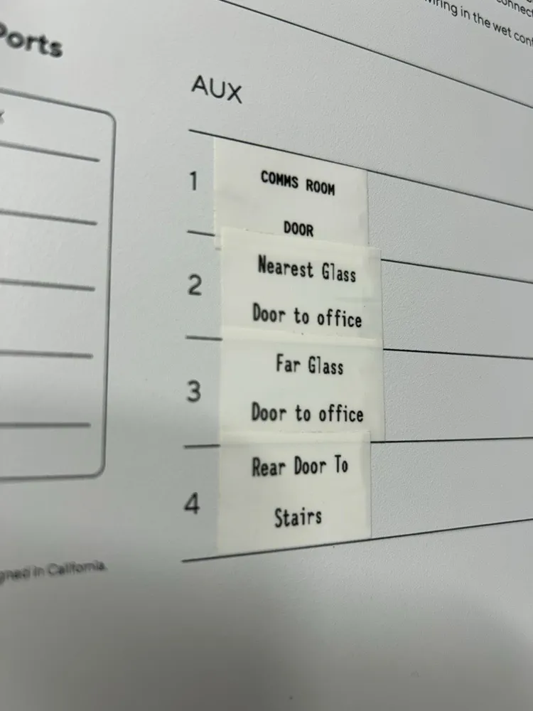 Controller door ports labelled comms room door, nearest glass door, far glass door, rear door to stairs