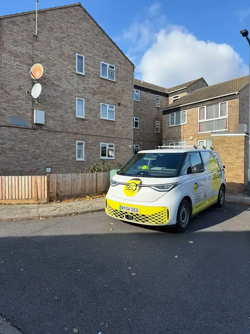 SEG electric van parked outside a block of flats in Wembley