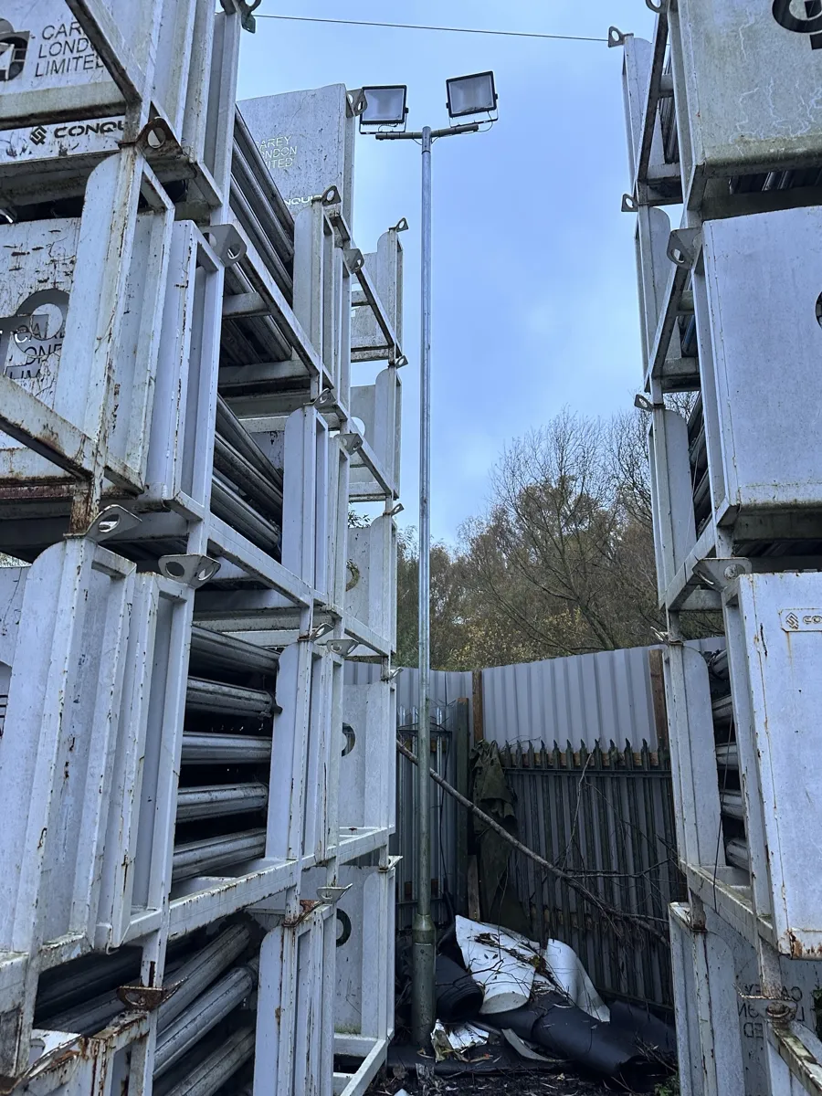 LED floodlights on a T-bar column in Carey London's yard