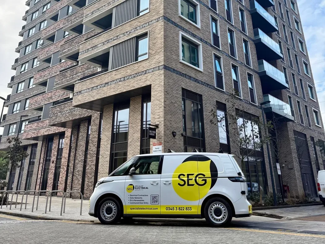 SEG van outside a London block during an EICR programme