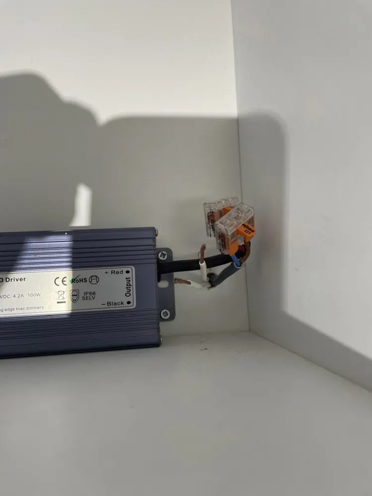 The LED driver, where the new feed cable starts