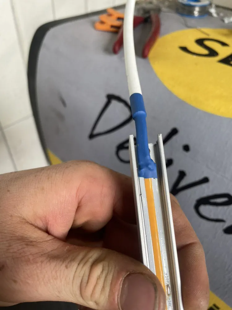 New joint soldered and protected with heat shrink