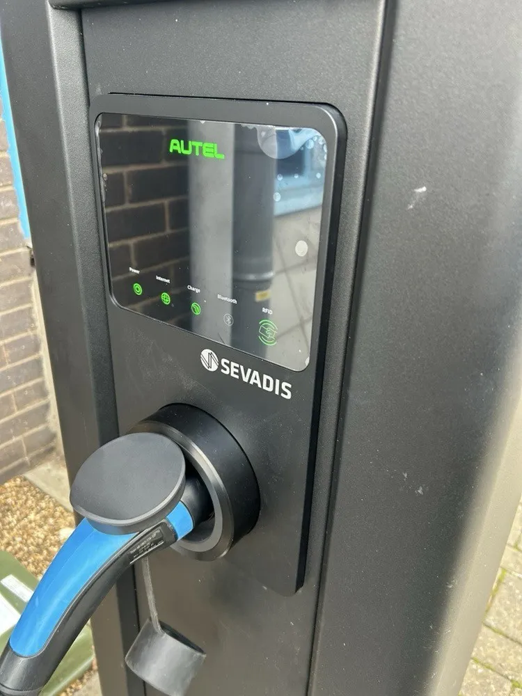 Type 2 EV charger connected to a car