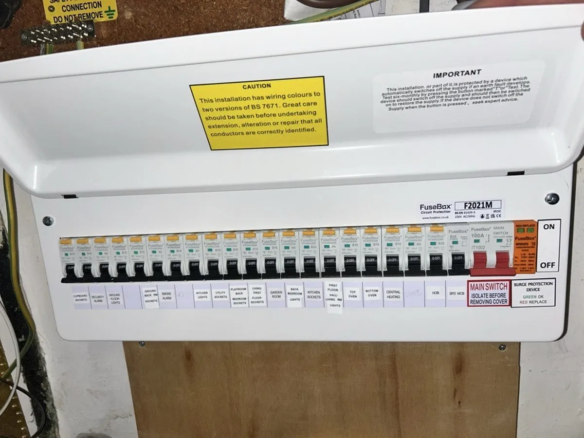 New consumer unit with RCBO protection, fitted and labelled