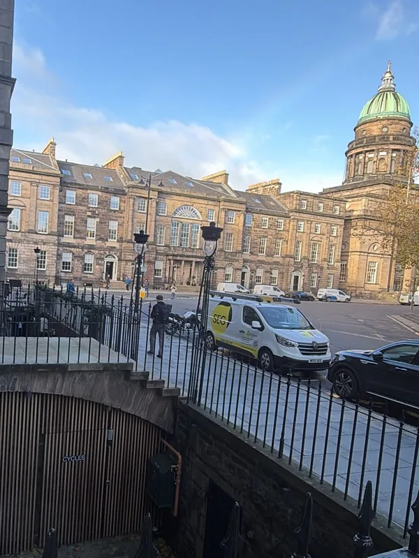 SEG van on Charlotte Square, outside James Hambro's Edinburgh office