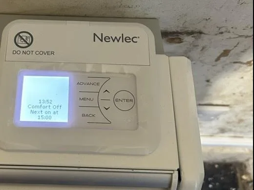 Digital control panel on a new Newlec storage heater
