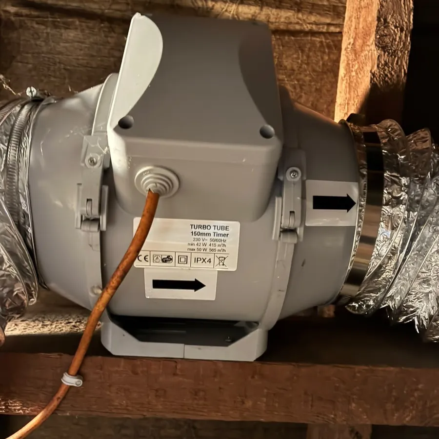 150mm inline extractor fan and ducting in a loft in St Albans