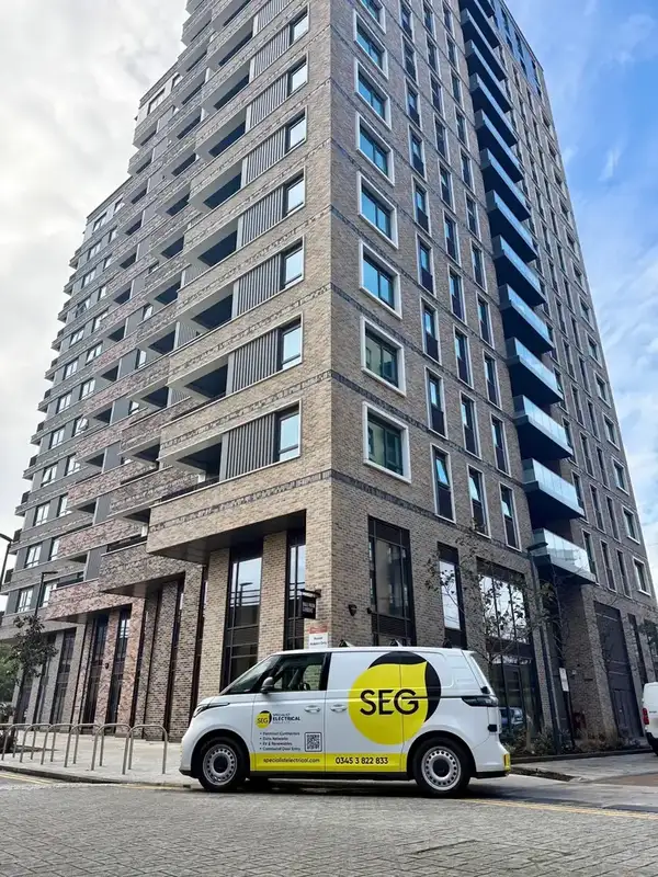 SEG van outside a block of flats in London