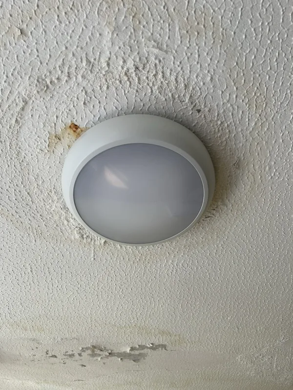 Ceiling light with water staining around it