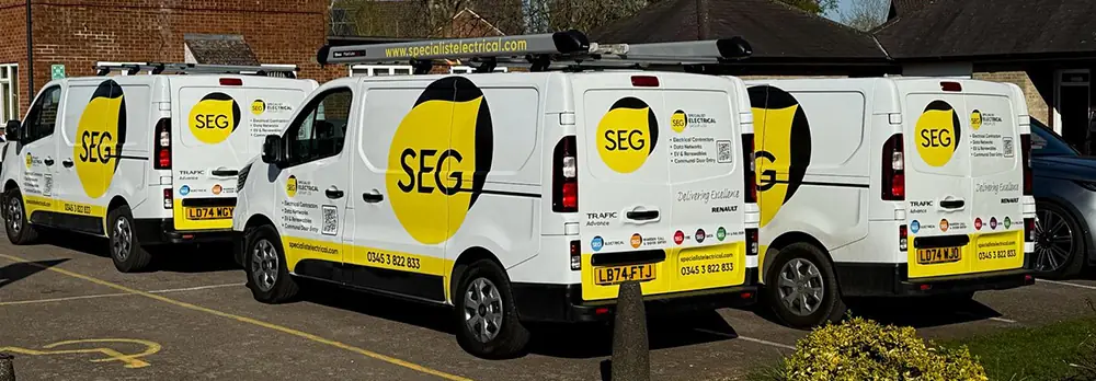 SEG House and vans in Chiswell Green, St Albans